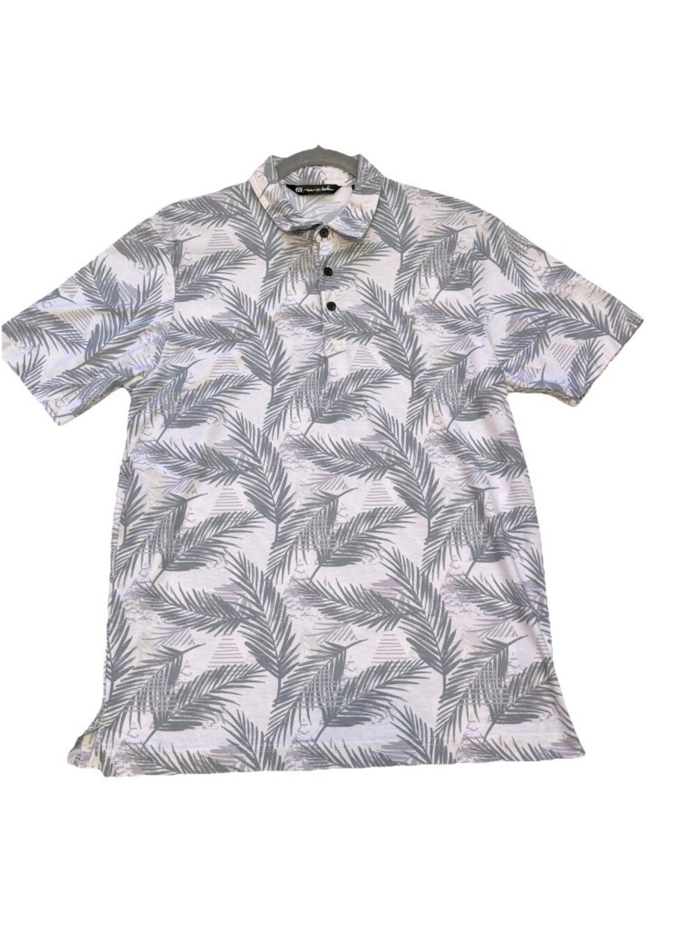 Travis Mathew Golf Polo Shirt Grey Off White Palm Leaves Tropical Size Medium